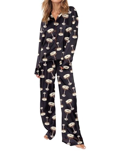Image of SHESHOW Satin Pajamas for Women Set Long Sleeve Button Down Sleepwear 2 Piece Nightwear Women Pjs Sets Size XS-XXL