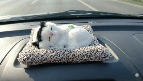 Image of Sleeping Cat Soft Toy, White with Light Black, Medium
