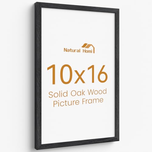 Image of 10x16 Picture Frame,Solid Oak Wood 10 inchx16 inch Photo Frame, Black Color Tempered Real Glass 10 by 16 Wooden Frames with No Mat,16x10 Picture Frames for Wall or Tabletop Display