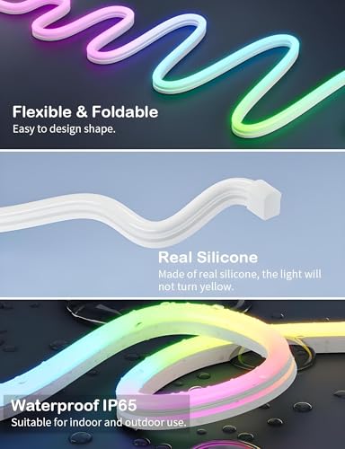 Image of Smart RGBIC Neon Strip 5m, IP65 Flexible & Foldable, Music Modes, App Control, Timer, Dynamic Modes, Powered for Adapter, TV, Power Bank (RGBIC NEON)
