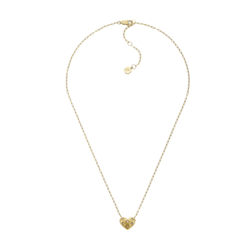 Fossil Damen goldfarbenes Edelstahlcollier mit herzförmigem Anhänger mit Karabinerverschluss, Safran-Gold