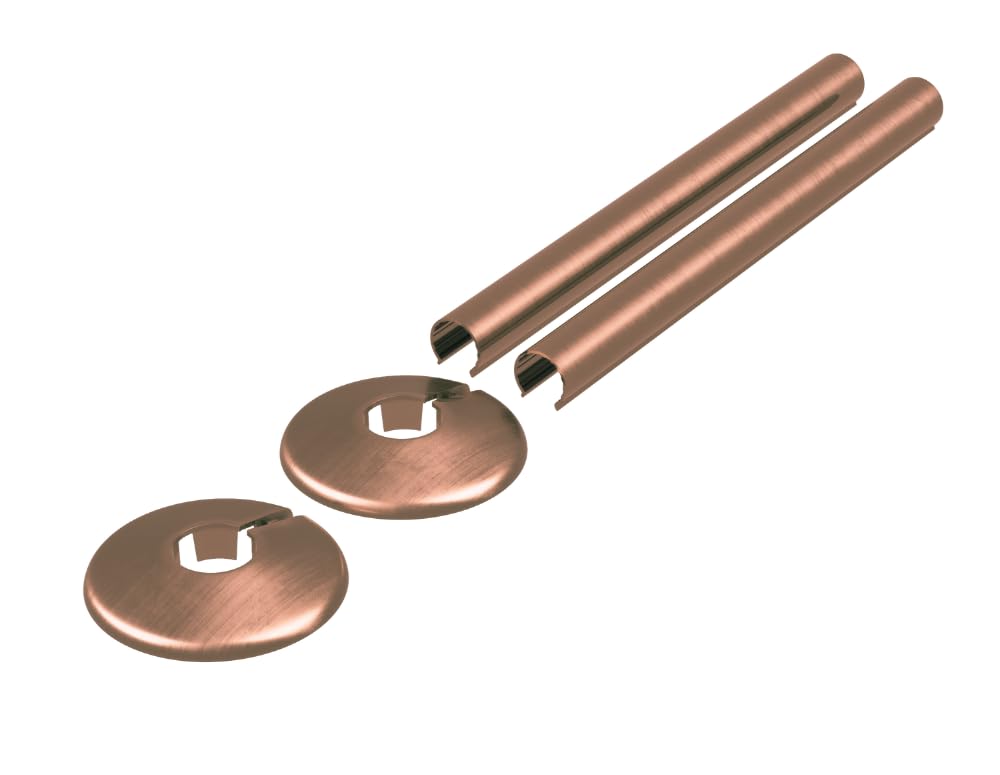 Radiator Pipe Covers & Collars 15mm – 200mm Length | 2 Pack Clip-On Pipe Sleeves for Radiator Pipes | Luxury Finish, Easy Fit, Cut-to-Size Design (Antique Copper)