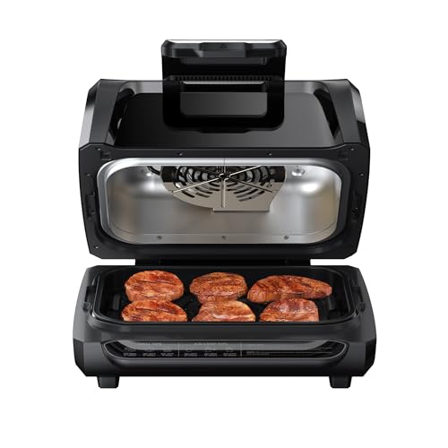 7-in-1 Indoor Grill & Air Fryer Combo with View Window, 1750W Electric Grill up to 450°F, Nonstick Removable Plates, Even Heating, Includes Silicone Tongs, 4QT Capacity