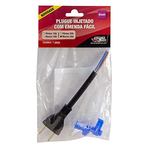 PLUGUE MACHO 20A BIPOLAR COM EMENDA FACIL Force Line