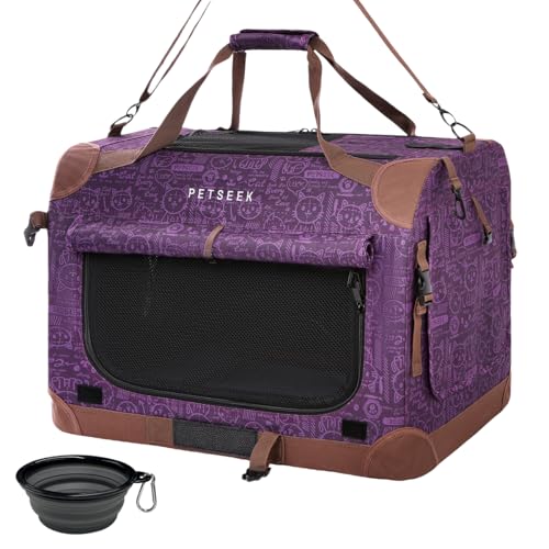 Image of Extra Large Cat Carrier Soft Sided, Portable Small Dog Carrier for 2 Cats, 24 inchx16.5 inchx16 inch Car Travel Folding Comfortable Design, Purple