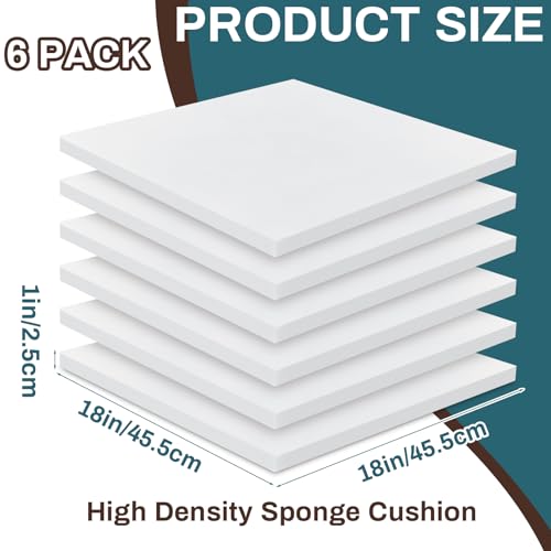 Image of Frienda 6 Pack 1 inch X 18 inch X 18 inch Upholstery High Density Foam Cushion White Replacement Cushion or Commercial Use Stuffing Craft Foam Couch Chair Padding DIY Projects