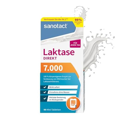 sanotact Laktase 7.000 DIREKT (90 Mini Laktasetabletten) • Laktose Tabletten für jeden Tag • Bei Laktoseintoleranz, Laktose- & Milchunverträglichkeit • Schnelle Einnahme ohne Wasser