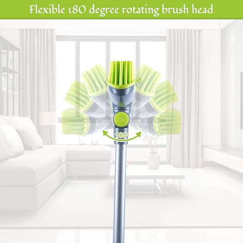 Image of 180Rotating Head Rubber Broom with Squeegee for Pet Hair Removal - 51 inch Iron Handle Fur Remover Rake Brush for Carpet, Hardwood & Tile Floors, Includes Pet Hair Removal Gloves (Green)
