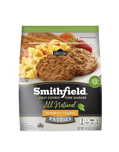 Smithfield, Hometown Original Fully Cooked Pork Sausage Patties, 8 count, 24 oz (Frozen)