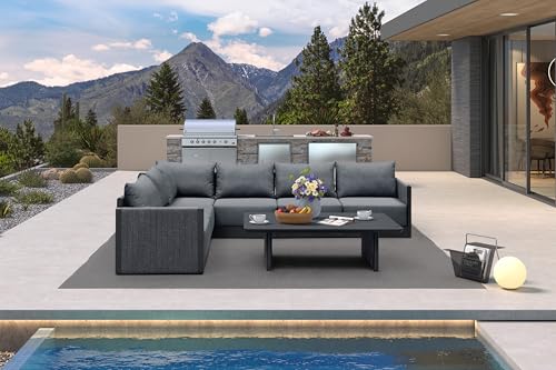 Image of PURPLE LEAF Outdoor Sectional 7PCS w /Table, Thick Cushions Patio, Gray