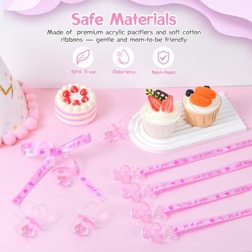 Image of 100 Pieces Baby Shower Pacifiers Necklace, Cute Acrylic Pacifier Necklaces for Chupones para Baby Shower Games Charm, Party Favors, Decorations DIY, Gender Reveal Table Scatter(Pink)