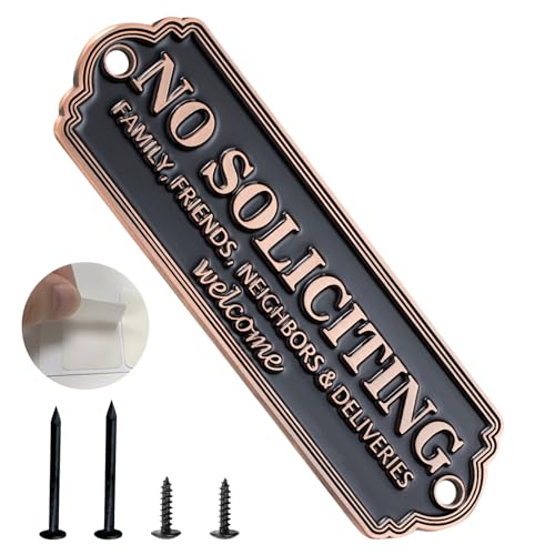 Brass No Soliciting Sign - Elegant No Soliciting Sign for House Handmade Wall Plaque for Home & Office Traditional Door Decor for House Business Front Porch - Easy to Install (Brass color)