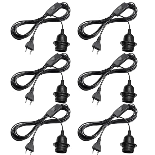 BORDEAG Portalampada E27 con interruttore, 6 pezzi attacco E27 con anello a vite da 3,5 m, attacco per lampada con connettore, adatto per lampada a sospensione, sala da pranzo, balcone, camera da