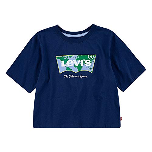 Levi's Girls' High Rise Batwing T-Shirt, Blue/Globe Print, 4
