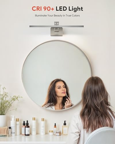 Image of VONLUCE 24 inch Modern LED Bathroom Vanity Light, Brushed Chrome | 3CCT, Flicker-free, 360 Rotatable Head & Swing Arm, IP44 waterproof Bathroom Light Fixture Over Mirror for Bathroom, Picture