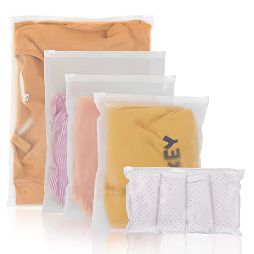 Newhtinking - 20 bolsas de plástico reutilizables con cierre de cremallera, organizador de bolsas de hospital de maternidad, 5 tamaños, bolsas de ropa esmeriladas con cierre hermético para mamá y bebé Cover