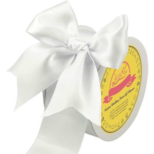Image of Double Face Satin Ribbon 2 inch X 25 Yards Polyester White Ribbon for Gift Wrapping Very Suitable for Weddings Party Hair Bow Invitation Decorations and More