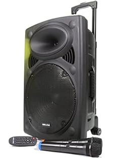A complete Portable PA Speaker With Bluetooth, Loud 300w Max Power - 12" Woofer including 2 wireless microphones Built in Bluetooth allows you to connect to your deives like phones, Tablets, & Smart TVs Integral USB/SD digital MP3 audio player with r...
