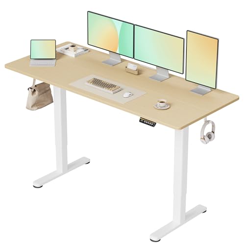 Claiks Electric Standing Desk, Adjustable Height Stand up Desk, 160x60 cm Sit Stand Home Office Desk with Splice Board, White Frame/Nature Top