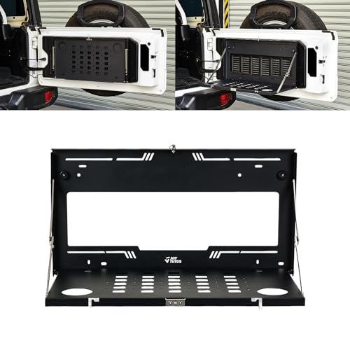 JOYTUTUS Tailgate Table Organizer for Wrangler JL & JLU Wrangler JK & JKU(2007-2026) - 85lb Capacity Foldable Cargo Shelf MOLLE-Compatible Camping Storage with Anti-Rattle Design