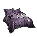 Produktbild Bettwäsche 100% Reine Baumwolle 5 Stück komplettes Bett Set enthält X1 Bettbezug X3 Kissenbezüge und X1 Spannbetttuch Cold Purple Herzwald B (Size : 1.8m (6 feet) Bed)