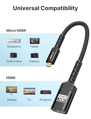 Image of JSAUX Micro HDMI to HDMI Adapter, Micro HDMI Male to HDMI Female Adapter Cable, 4K@60Hz HDR 3D 18Gbps-Black