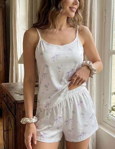 Image of Women's Cami Pajama Sets 2 Piece Soft Tank Top & Shorts Fruit Flower Cute Print Summer Sleepwear