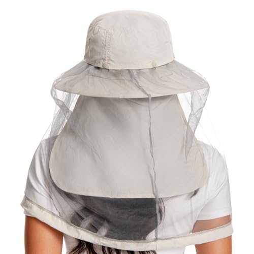 Image of BASSDASH UPF 50+ Mosquito Sun Hat with Hidden Head Net and Neck Flap for Men Women Outdoor Fishing Hiking Camping