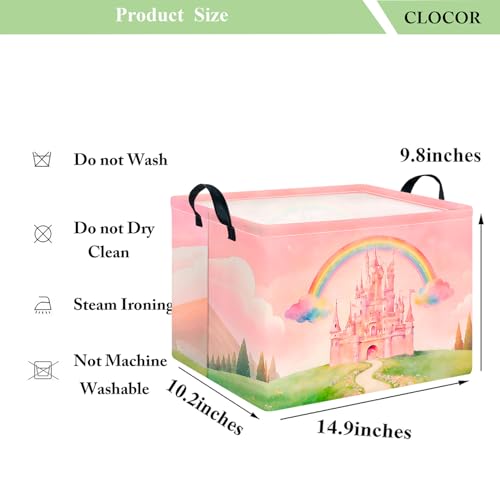 Image of CLOCOR Rectangular Storage Basket Empty,Gift Basket,Waterproof Storage Bin with Handles,Room Decor(Pink Castle)
