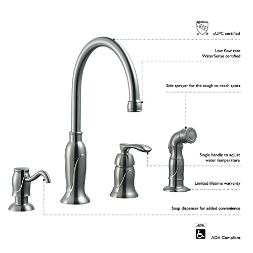 Design House 525790 Madison Single-Handle Kitchen Faucet With Side Sprayer With Soap Dispenser, Oil Rubbed Bronze, 9.75 Inches D X 8 Inches W, 13.4 Inches H #TOP1