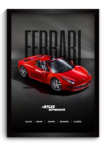 Image of Funk You Store Ferrari 458 Spider Poster | Framed Ferrari Poster A4 Sized (31 x 23 cm) | Supercar Posters | Car Frame for Wall, Gift for Boys, Car Frames for Wall, Bedroom, Hostel, Study Room (F 086)