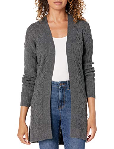 Amazon Essentials Women's Soft Cable Long Sleeve Open Front Longer Length Cardigan Sweater with Belt, Charcoal Heather, XX-Large