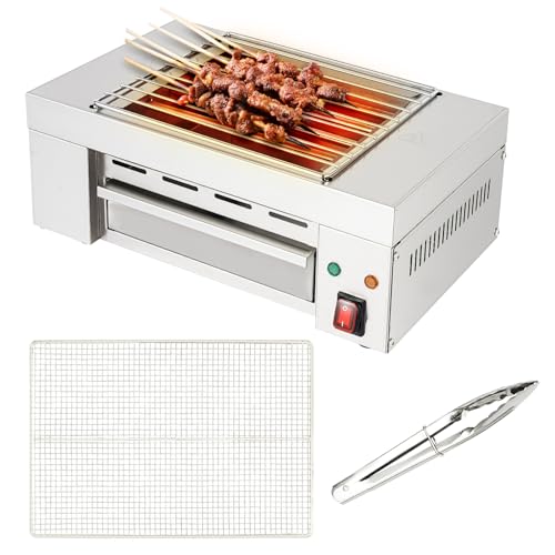 Electric Griddle, Barbecue Electric Searing Grill, 1500W Indoor Electric Grill W/Detachable Grill Mesh & Tray, Stainless Steel Barbecue Machines 17.32 * 10.23 * 16.5in