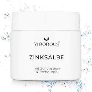 VIGOROUS® Zinksalbe gegen Pickel 60ml - Anti Pickel Creme auch für Pickel am Po und Rücken -mit Teebaumöl &amp; Salicylsäure - SOS Zink Salbe gegen Mitesser und unreine Haut - Zugsalbe Pickel - Akne creme