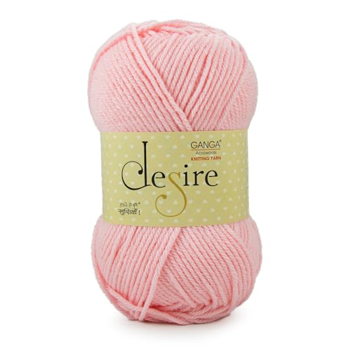 Image of Ganga Acrowools Acrylic Desire Hand Knitting and Crochet Yarn. Pack of 1 Ball - 100Gms. Shade No - (Diss010) Pink