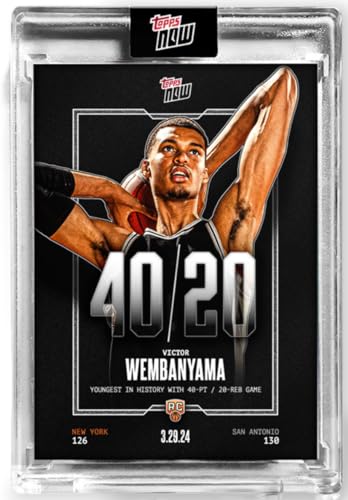 2023-24 T Now Victor Wembanyama #VW-5 - RC Rookie Youngest in History with 40 PT / 20 REB Game- 3/29/24- Online Exclusive Basketball Trading Card- San Antonio. Encased 130pt Thick Card Stock.