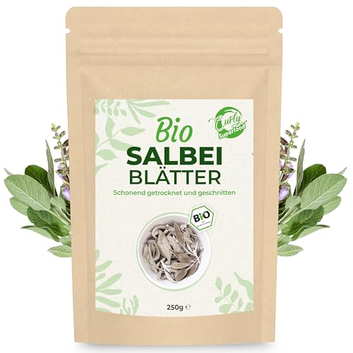 Curly Superfood - Bio Salbeiblätter getrocknet und geschnitten 250g - 100% naturreine Salbei Blätter in Bio Qualität für Salbeitee lose & Gewürz in Speisen