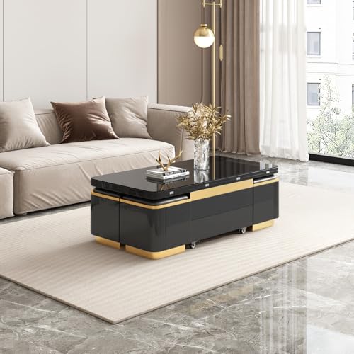 FURTOGUYI Lift-Top Coffee Table with Storage, Extendable & Height Adjustable Design for Living Room, Modern Multifunctional Table with Concealed Compartments, Drawers and Space-Saving Structure (Black) - Image 8