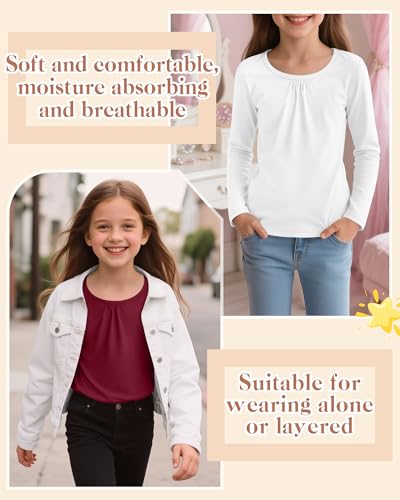 5 Pack Girls Long Sleeve Shirts Crewneck Loose Fit Knitted Tops Basic Soft Multipack Layering Tees for Teen Girls4