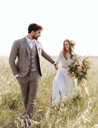 Linen Suit for Men Slim Fit Summer Beach Wedding Mens Suits 3 Pieces Lightweight Mens Jacket Vest Pant Tuxedo3