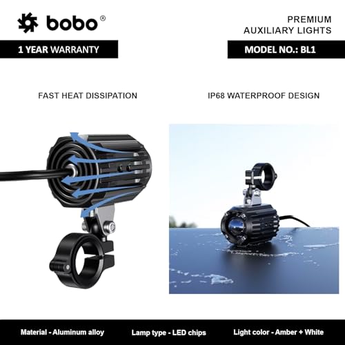 Image of BOBO BL1 Premium Auxiliary LED Lights, IP68 Waterproof, 6000 Lumens, Dual Colour White /Amber, Multiple Flash Modes