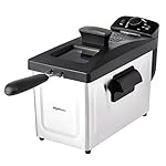 Amazon Basics 3.2-Qt (3.0L) Deep Fryer with Basket, 8-Cup Capacity, Stainless Steel Exterior, Viewing Window, Temperature Control, Black & Silver, 1500W