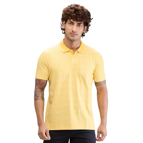 Image of Colorplus Men's Classic Fit Print Pattern Pure Cotton Half Sleeve Polo Neck Casual T-Shirt