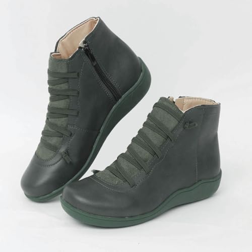 Ankle Boots for Women Arch Support Womens Low Heel Fashion Lace Up Zipper Booties Casual Walking Bootie Slip On Vintage Leather Ladies Sneaker Spring Fall Winter Outdoor Flat Shoes3