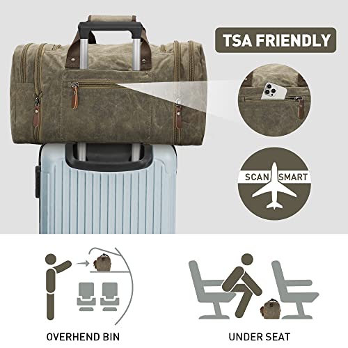 Image of Wildroad Waxed Canvas Duffle Bag - 60L Waterproof Genuine Leather Weekender Overnight Travel Hand Bag