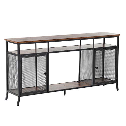 VECELO TV Stand Console Table for Living Room,Rustic Brown