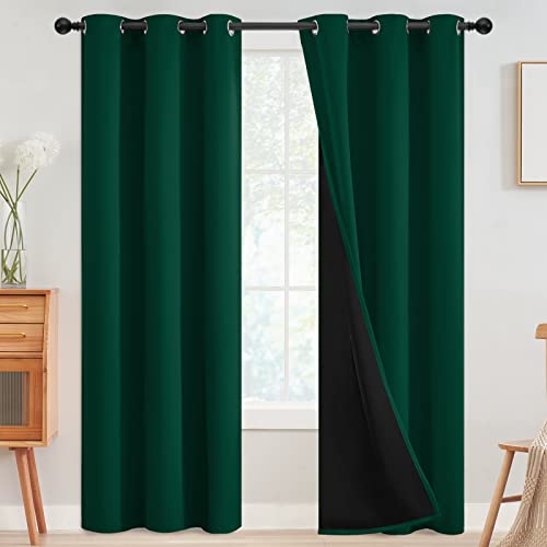 Image of SimpleHome Dark Green 100% Blackout Curtains Room Darkening Living Room 84