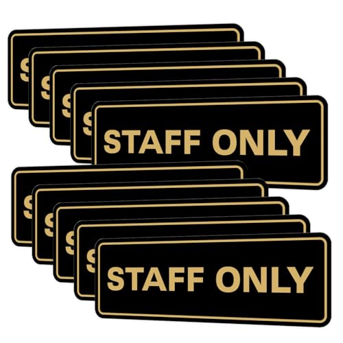 All Quality Standard Staff Only Wall or Door Sign | Easy Installation | Office Workplace Signs | Enhanced Security ‌ - Black/Gold - Small (10 Pack)