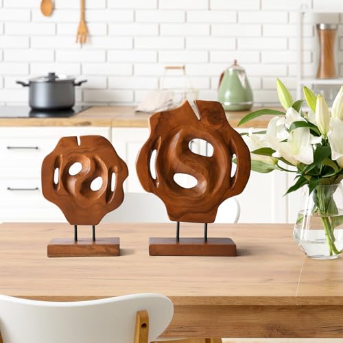 Set de 2 esculturas geométricas de madera de teca miniatura 2