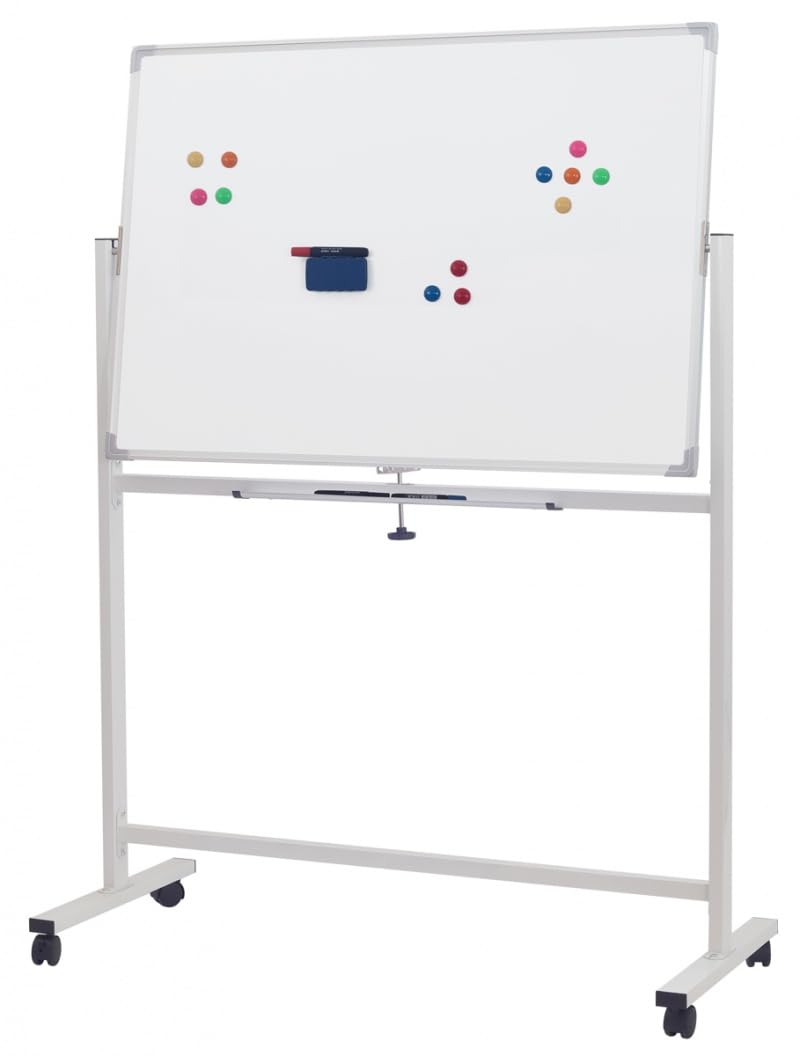 Office Products Pizarra blanca magnética, 110 x 75 cm, lacada, color blanco, con bandeja para lápices y listones de aluminio, escuela, hogar, oficina, pizarra para planificación, doble cara, 1 unidad